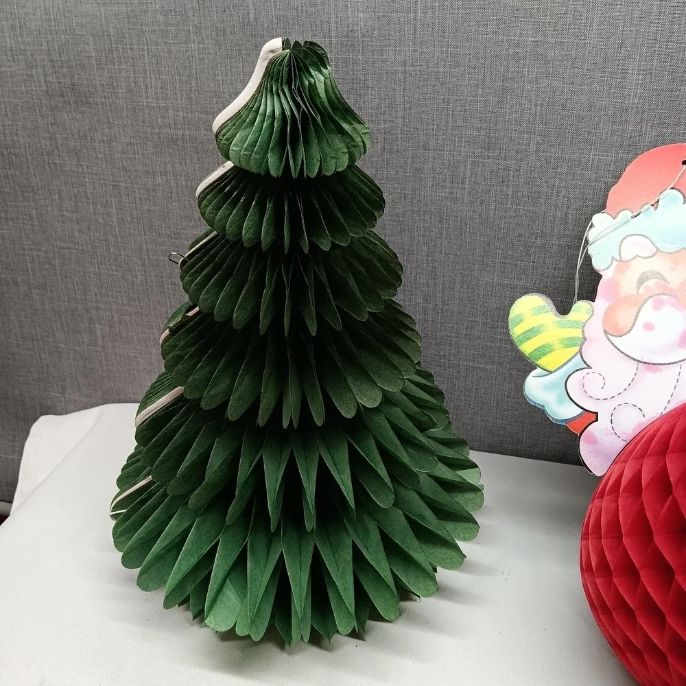VTG Honeycomb Christmas Tree Santa Ball Decorations Set 60s/70s MCM Holiday Red‎